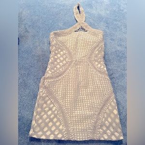 High neck grey and white stitched dress